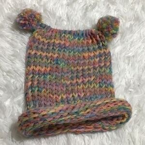 🛍Multicolor Knit Roll Trim Pom Pom Hat